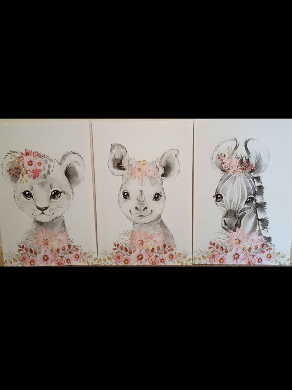 Floral Baby Safari Animal Canvas Set - Pink Accents